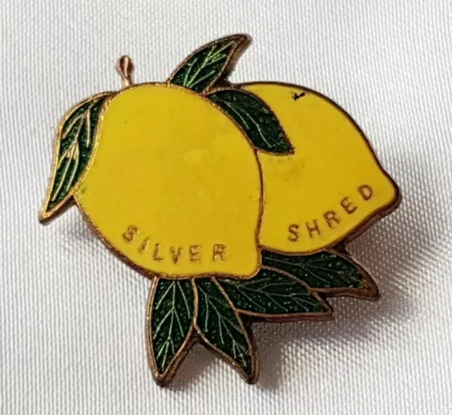 Lemon Fruit ~ Enamel & Metal ~ Badge Brooch ~c1950s ~ Silver Shred Marmalade