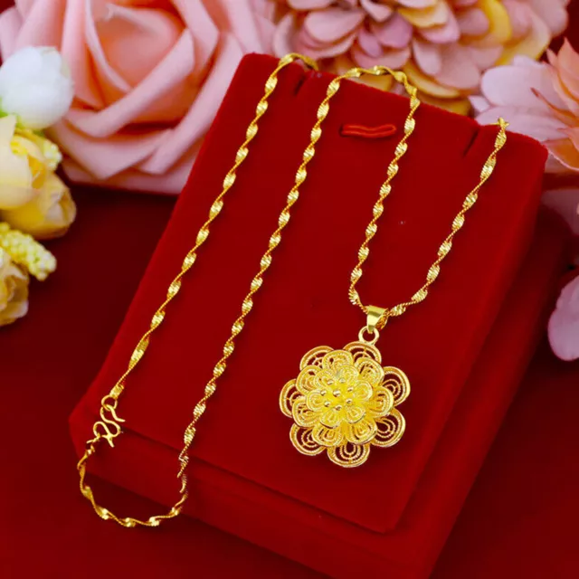 Colgante de flor con cadena para mujer, collar chapado en oro, regalo de joyería