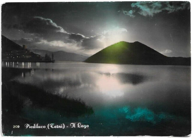 CARTOLINA DI TERNI ,LAGO DI PIEDILUCO - ACQUARELLATA viaggiata 1955