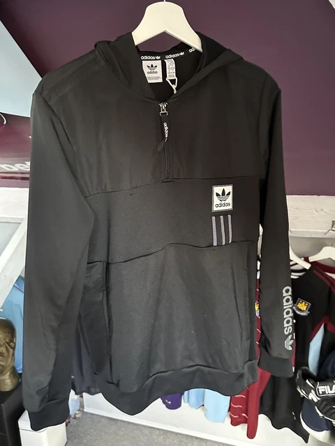 Giacca nera Adidas Originals quarto cerniera UK taglia 15-16 anni