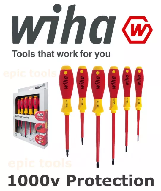 WIHA 6 Piece Electricians VDE 1000v Insulated Slot & Pozi Screwdriver Set, 25477