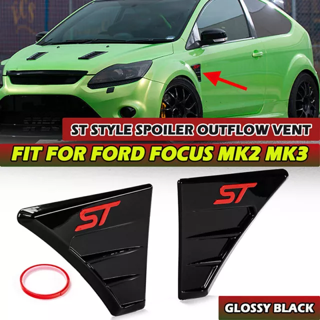 PAIR FOR FORD FOCUS MK2 MK3 FIESTA ST Style WING VENTS BADGES ABS - RED LOGO UK