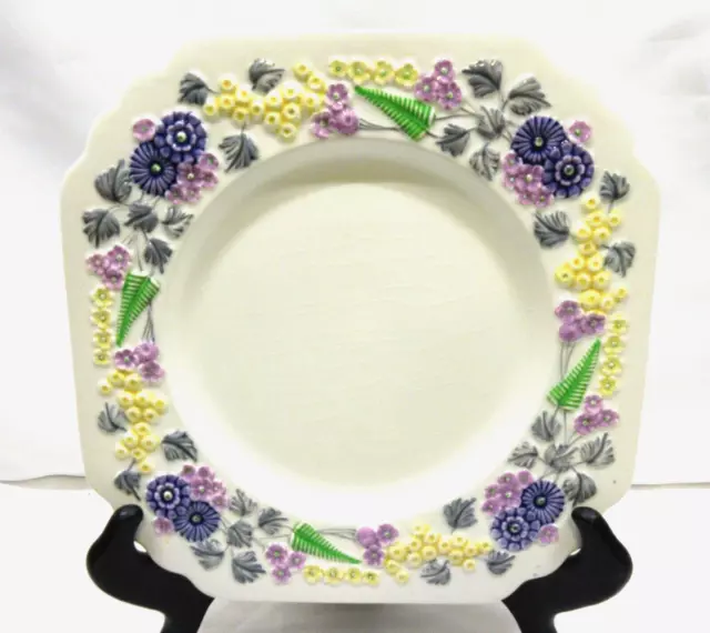 George Jones & Sons England Devon Square Luncheon Plate Purple Yellow Green