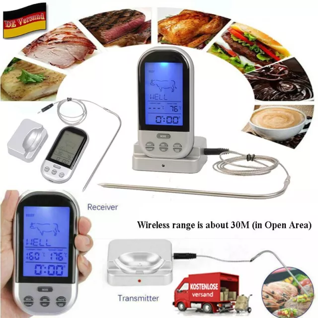 Digital Bratenthermometer Funk Grillthermometer Fleischthermometer wireless DHL