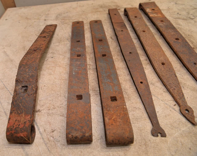 Antique 18th century hand wrought forged strap hinges & brackets collectible lot 8