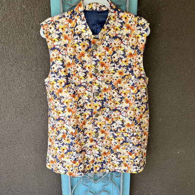 Waistcoat Nehru Jacket Sleeveless Blazer Tunic Top Men Party Wear Tunic Floral