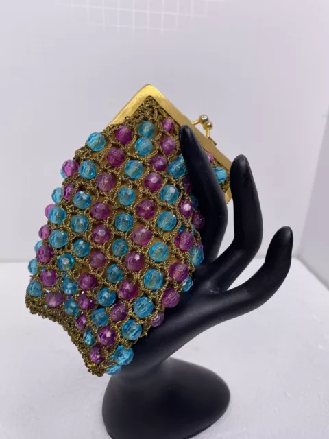 Vintage Rosenfeld Made Italy Purple/Aqua Beaded handbag coin purse GORGEOUS!