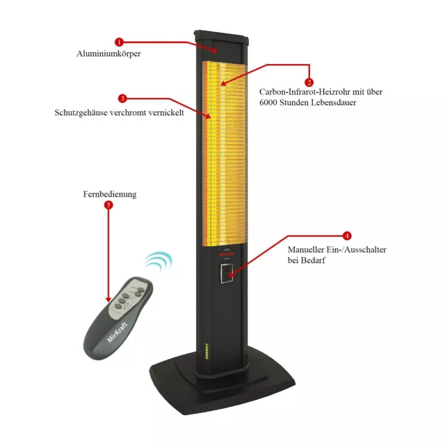 Heizstrahler Timer Standheizstrahler 2500W Infarotheizung Terrasse Fernbedienung 3