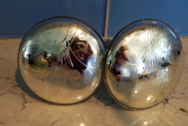 Pair of Antique Mercury Glass Etched 3 Inch Curtain Tie Back Knob Set of 2