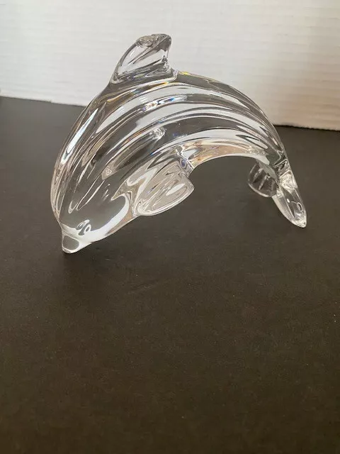 1997 Waterford Crystal Dolphin Signed W/ Original Gold And Green Seahorse label