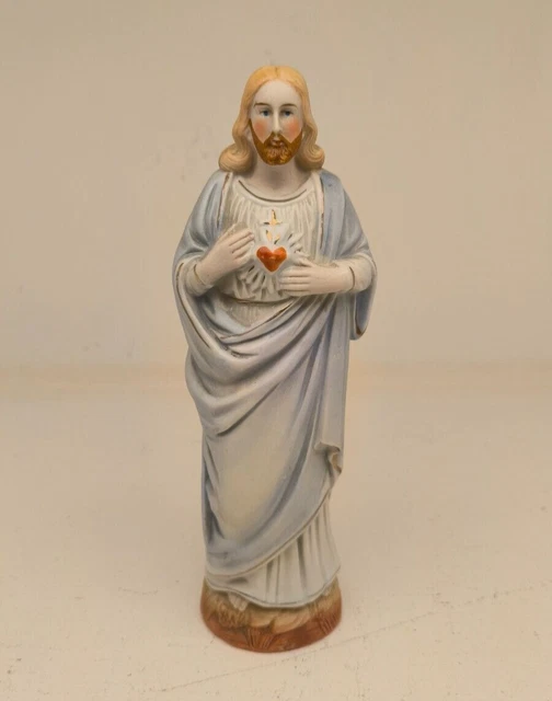 ALTE HERZ JESU Christus Figur mit Herz Bisquit Porzellan Flammendes ... ALTE HERZ JESU Christus Figur mit Herz Bisquit Porzellan Flammendes ...