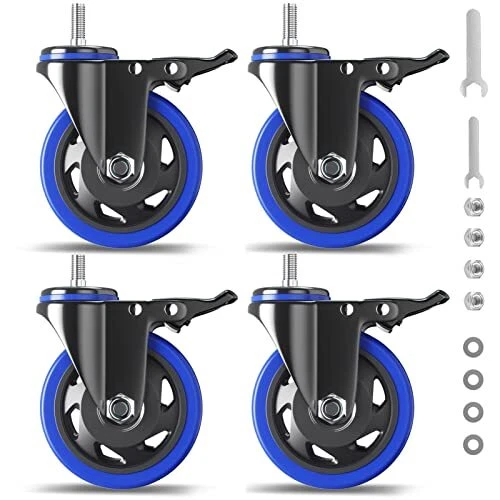 5 Inch Stem Caster Wheels Heavy Duty with Dual Locking 3/8"-16x1" 5 INCH