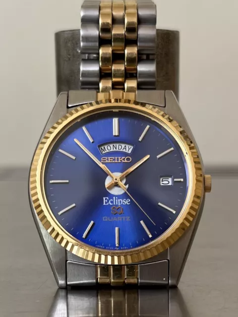 SEIKO SQ QUARTZ With Rare Eclipse Dial Day Date Blue Dial