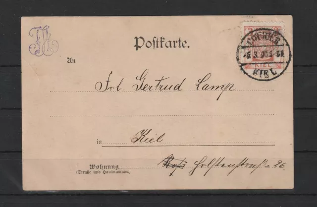 Privatpost Stadtpost Kiel Marke auf Postkarte Ansichtskarte, 1900 #1092559