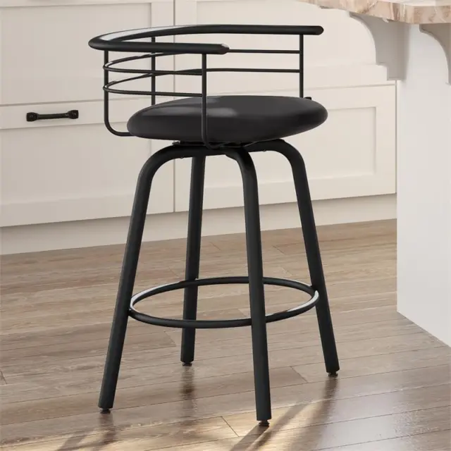 Amisco Turbo 26 In. Swivel Counter Stool - Black Faux Leather / Black Metal