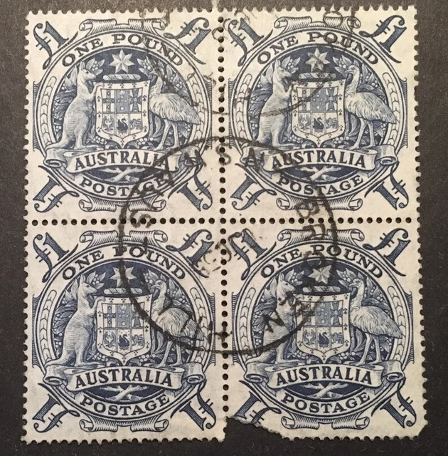 Australia 1948/56 VFU block x4 £1 Stamps LH