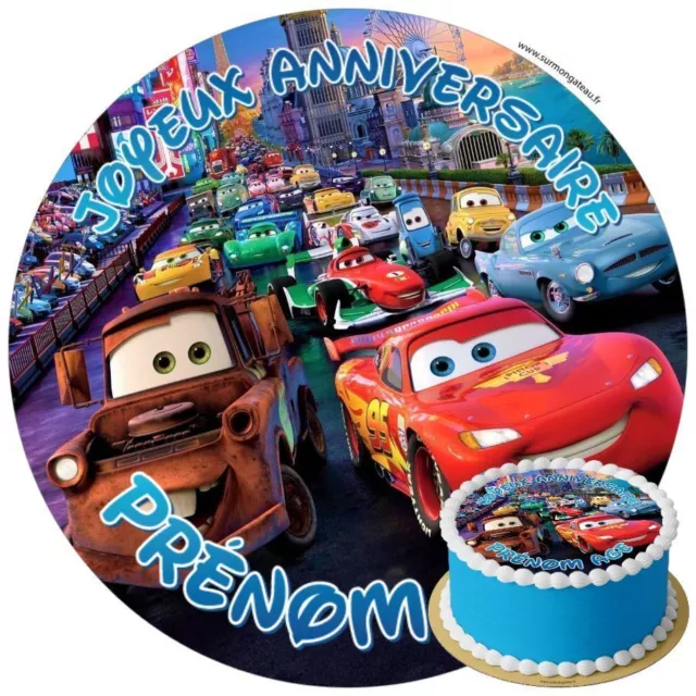 Cars Disney Décoration de gâteau comestible disque Azyme Sucre personnalisé