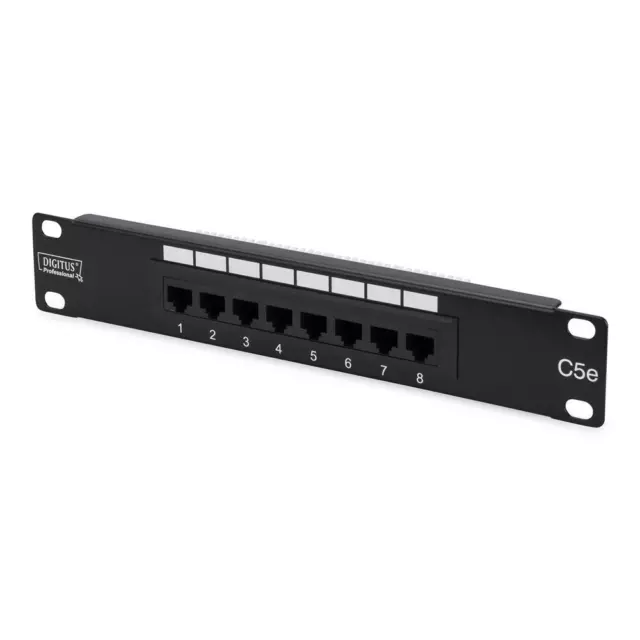 DIGITUS 8 Port Cat5e 10" Patchpanel 10 Zoll Patchfeld 1HE RackMount schwarz