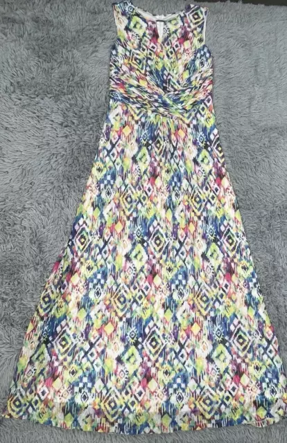 Ellen Tracy Maxi Dress 8 Colorful Sleeveless Back Zip Lined Stretch Artsy