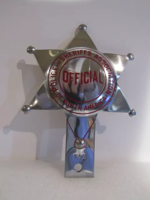 Vintage NOS No America Police Sheriff Assn Brass Chrome License Plate Topper