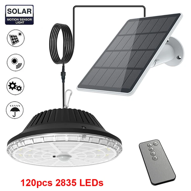 Solar Powered Pendant Hanging Light Lamp Garden Yard Shed Lighting w/ Remote