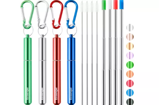 4 Pack Portable Reusable Metal Straw Collapsible Stainless Steel Drinking Straw