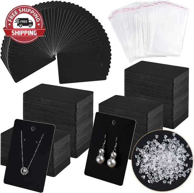 400 Pcs Black Earring Cards Black Earring Holder Cards with Self-Sealing Bags an
