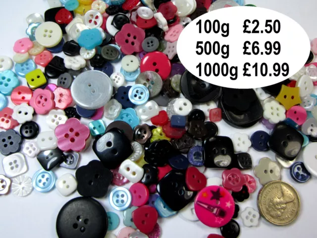 Assorted Mixed Buttons Arts Crafts Card Making Scrapbooking Sewing Round