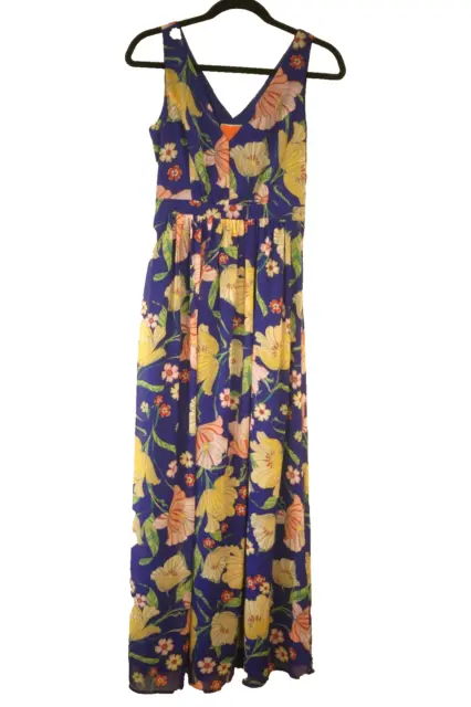 ModCloth Womens Size XS Floral Maxi Dress Sleeveless Chiffon Blue V-Neck