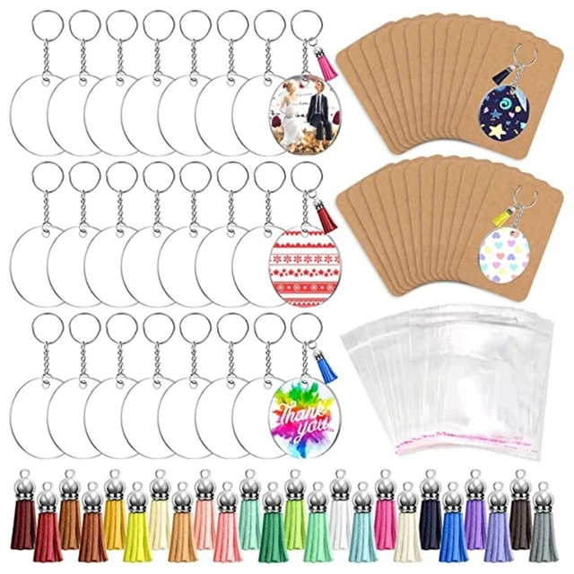 144pcs DIY Acrylic Keychain Set Transparent Acrylic Keychain Blanks Pendants