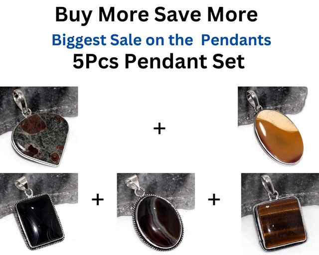 Mookaite Black Onyx Tiger Eye 5Pcs Pendant Combo Set 2-2.4-1.7-2-1.5" JW