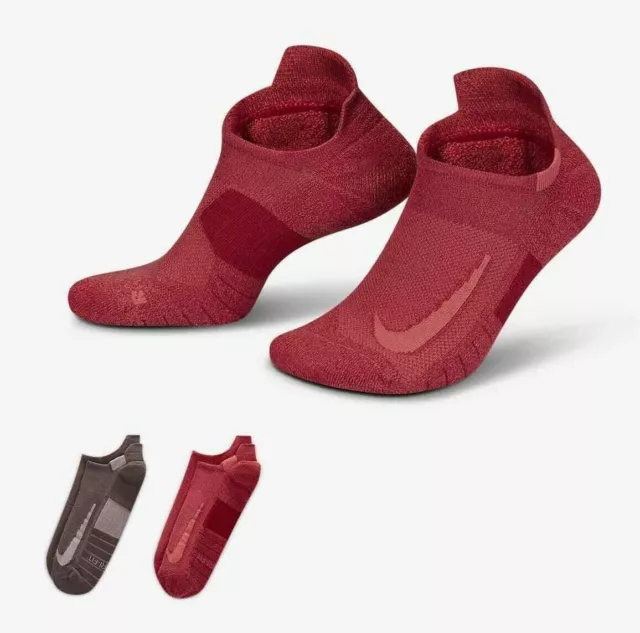 New Nike Multiplier No-Show Running Socks 2 Pairs Mens Size 8-12 - SX7554-913