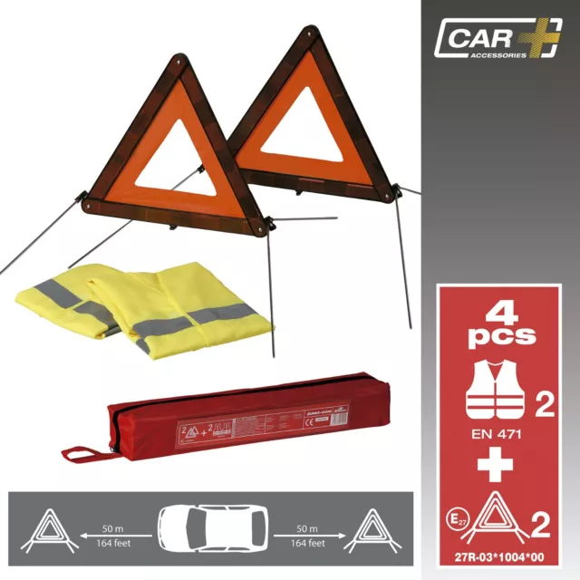 Sumex 2 x Warning Triangle & 2 High Vis Vests Emergency Breakdown Car Travel Kit