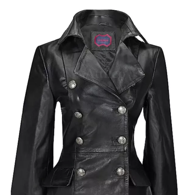 Black Genuine Leather Trench Coat for Women - Real Leather Coat 3