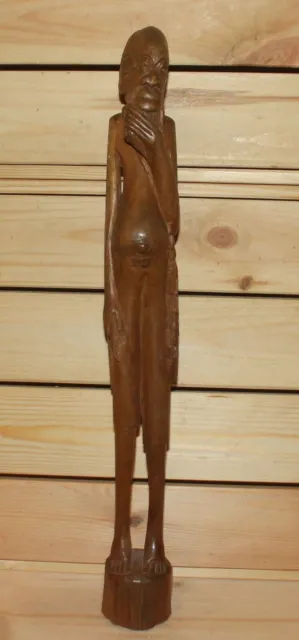 Vintage African hand carving wood statuette old man