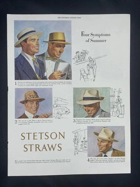 Magazine Ad* - 1948 - Stetson Straw Hats - Barclay, Flagship, Tropics, Riviera