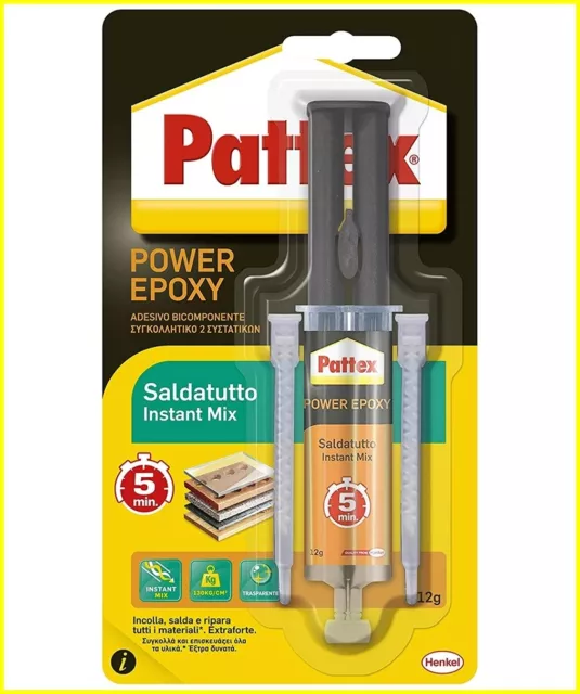 Pattex Puissance Époxy Instant Mélange Colle 5 Minutes - 12g Par Henkel