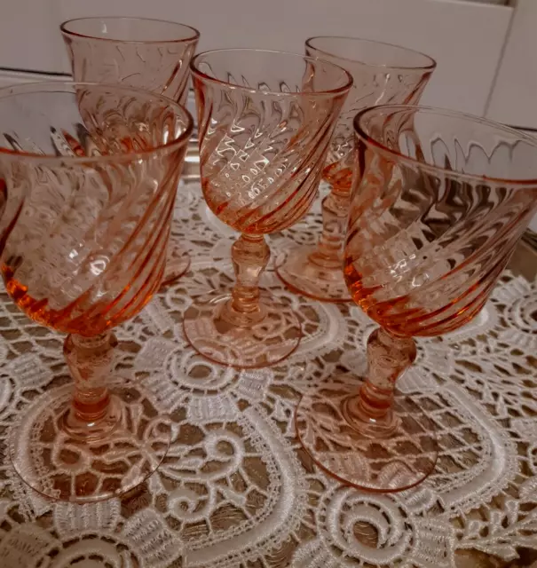 Rosaline Luminarc VINTAGE 1970s Pink Swirl Glass x 5 Cristal DArques  France