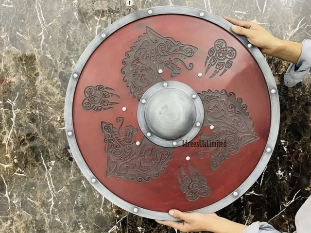 Viking Wolf Shield Wooden Medieval Knight Round Wall Decorative Stylish Handmade