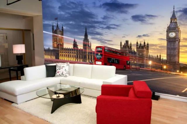 Autobús de dos pisos de Londres Parlamento Big Ben papel tapiz mural decoración del hogar
