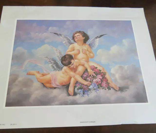 Vintage PRINT Innocent Cherubs Lithograph picture~  Estate~10" by 8"