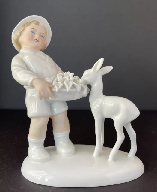 RPM Royal Porzellan Manufaktur Porcelain Figure Girl With Deer VTG