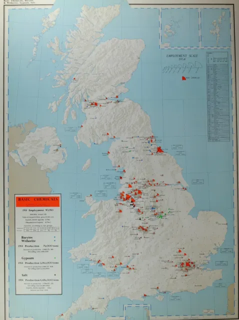 VINTAGE LARGE MAP of BRITAIN BASIC CHEMICA BARYTES WITHERITE GYPSUM SALT