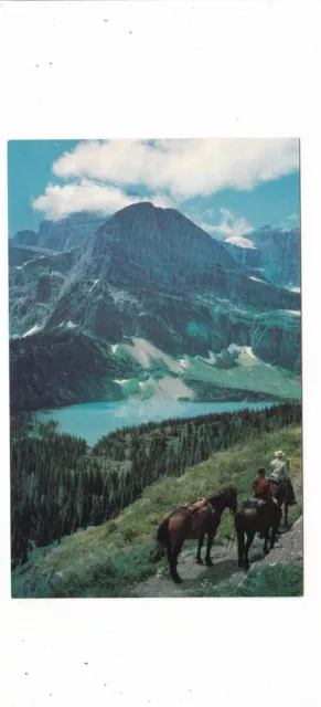 Grinnell Lake and Glacier mid-century postcard / Montana / horses trail ride