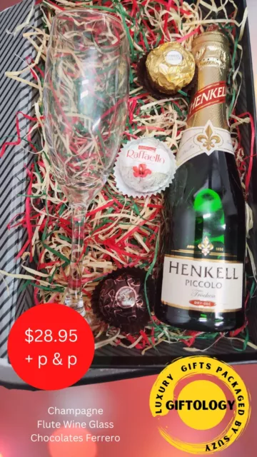 Gift hamper. Finest  Champagne, Glass and Ferrero Chocolates. FREE PERFUME. NEW