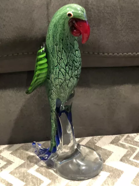 Vintage Blown Art Glass 11 1/4 Tall Parrot Murano ? Style