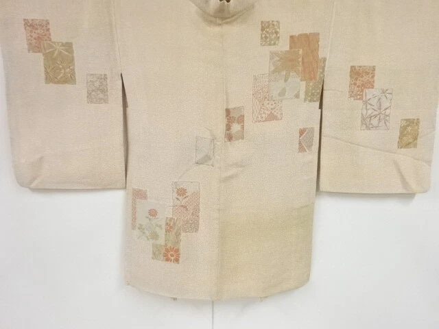 39747# Japanese Kimono / Antique Haori / Woven Shikishi Pattern & Flower
