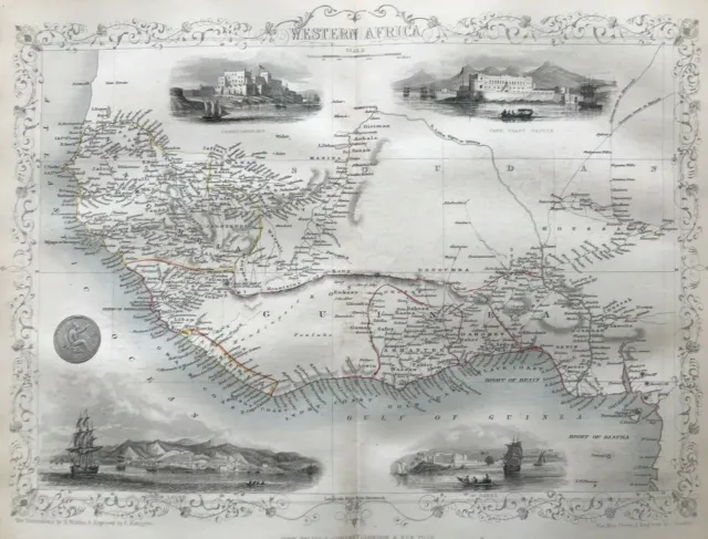1851 Antique Map; Western Africa- John Tallis / Rapkin