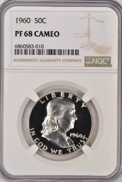1960 Franklin Half Dollar Proof NGC PF 68 CAMEO PR68CAM Frosty Coin 50C