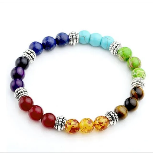 7 Chakra Healing Natural Stone Round Gemstone Yoga Energy Beads Bracelet Jewelry